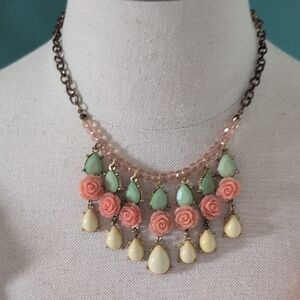 Target Pink Rose Necklace with Mint Teardrops and Cream Drops